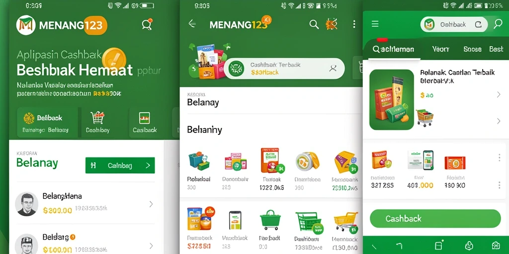 Tampilan antarmuka MENANG123 yang memudahkan penggunanya untuk belanja dan mendapatkan cashback.