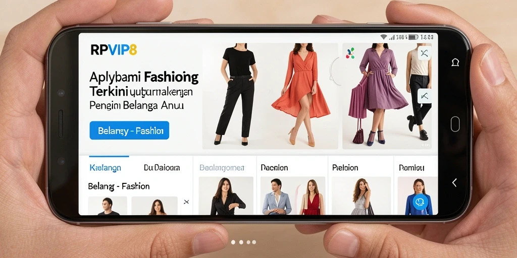 Antarmuka pengguna RPVIP8 yang modern dan fungsional untuk belanja fashion.
